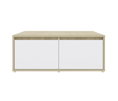 Mesa de centro madera contrachapada blanco y roble 80x80x31 cm