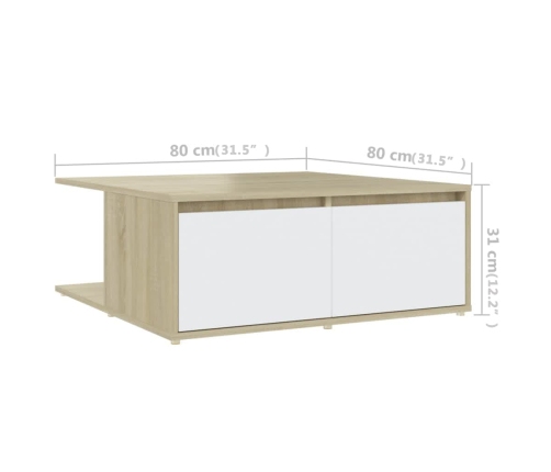 Mesa de centro madera contrachapada blanco y roble 80x80x31 cm