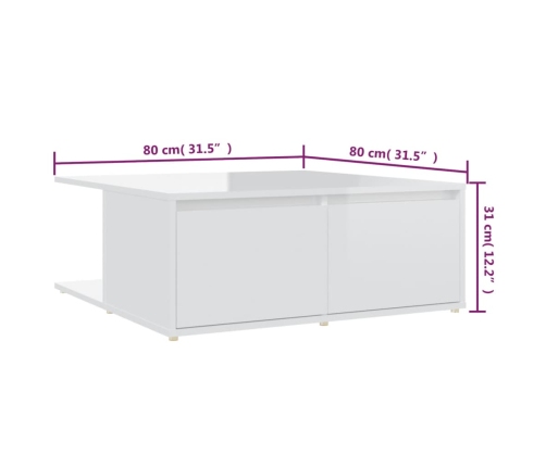 vidaXL Mesa de centro madera contrachapada blanco brillante 80x80x31cm