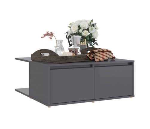 vidaXL Mesa de centro madera contrachapada gris brillante 80x80x31 cm