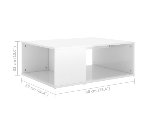 vidaXL Mesa de centro madera contrachapada blanco brillante 90x67x33cm