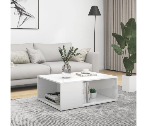 vidaXL Mesa de centro madera contrachapada blanco brillante 90x67x33cm