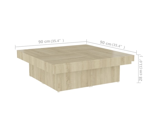 Mesa de centro madera contrachapada roble Sonoma 90x90x28 cm