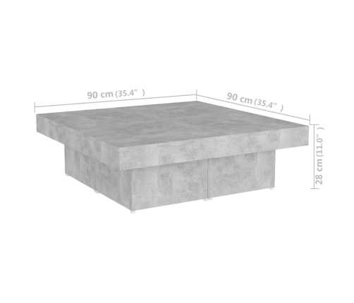 vidaXL Mesa de centro madera contrachapada gris hormigón 80x50x40 cm