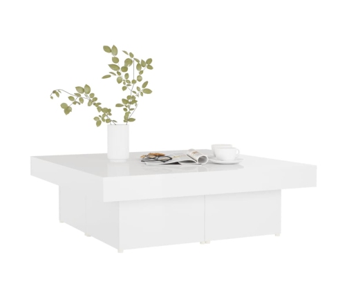 Mesa de centro madera contrachapada blanco brillante 90x90x28cm