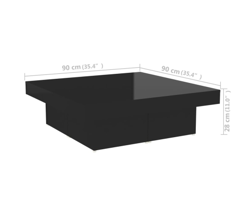 vidaXL Mesa de centro madera contrachapada negro brillante 90x90x28 cm