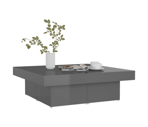 Mesa de centro madera contrachapada gris brillante 90x90x28 cm