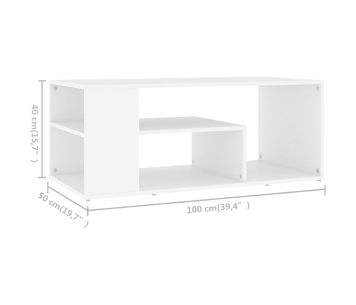 vidaXL Mesa de centro madera contrachapada blanco 100x50x40 cm