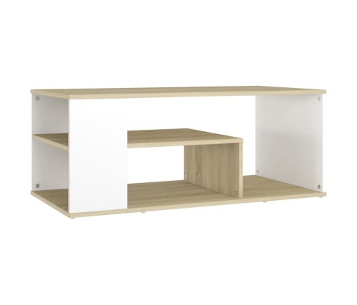 vidaXL Mesa de centro madera contrachapada blanco y roble 100x50x40 cm