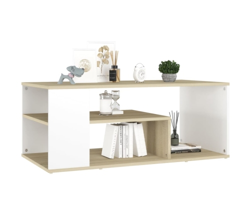 vidaXL Mesa de centro madera contrachapada blanco y roble 100x50x40 cm