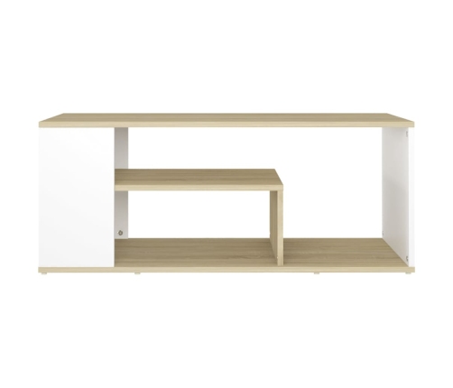 vidaXL Mesa de centro madera contrachapada blanco y roble 100x50x40 cm