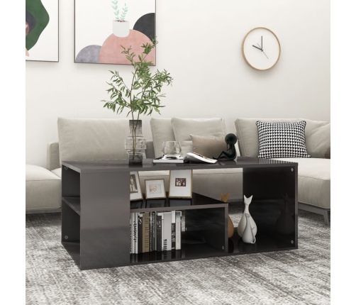 vidaXL Mesa de centro madera contrachapada gris brillante 100x50x40 cm