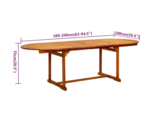 Juego de comedor para jardín 9 piezas madera maciza de acacia