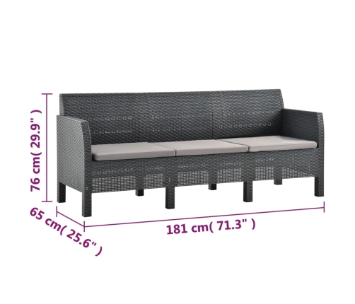 Set de muebles de jardín 2 pzas cojines PP ratán gris antracita