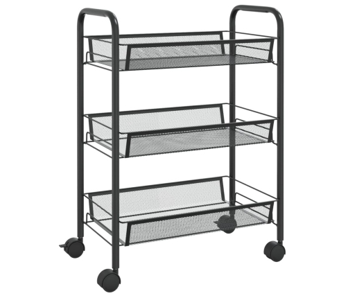 Carrito de cocina 3 niveles hierro negro 46x26x64 cm