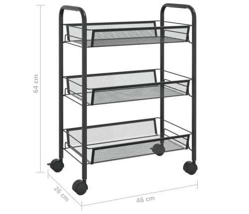 Carrito de cocina 3 niveles hierro negro 46x26x64 cm