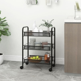 Carrito de cocina 3 niveles hierro negro 46x26x64 cm