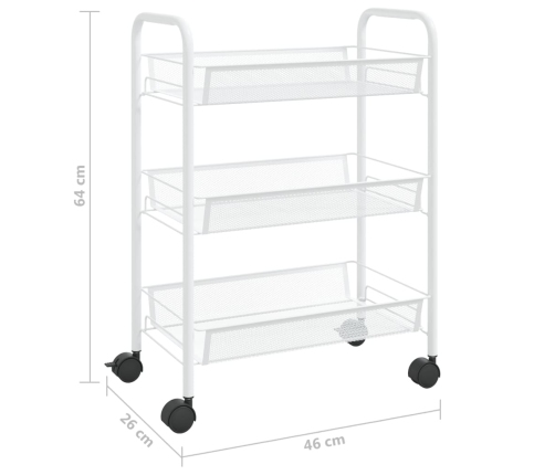 Carrito de cocina 3 niveles hierro blanco 46x26x64 cm