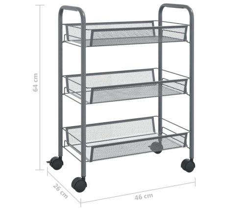 Carrito de cocina 3 niveles hierro gris 46x26x64 cm