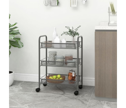 Carrito de cocina 3 niveles hierro gris 46x26x64 cm