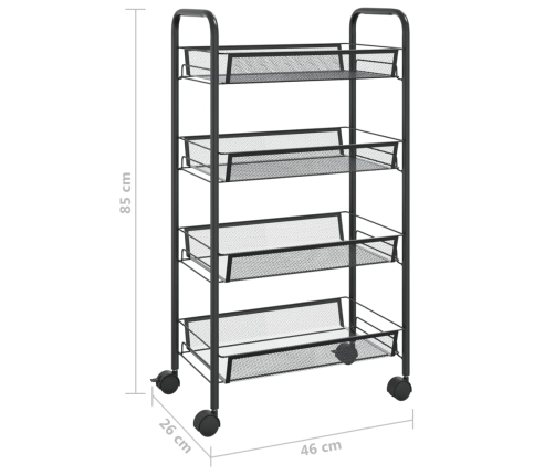 Carrito de cocina 4 niveles hierro negro 46x26x85 cm