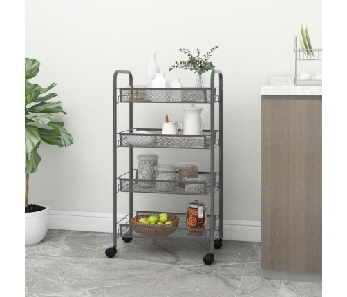 Carrito de cocina 4 niveles hierro gris 46x26x85 cm