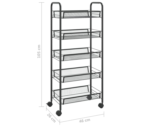 Carrito de cocina 5 niveles hierro negro 46x26x105 cm