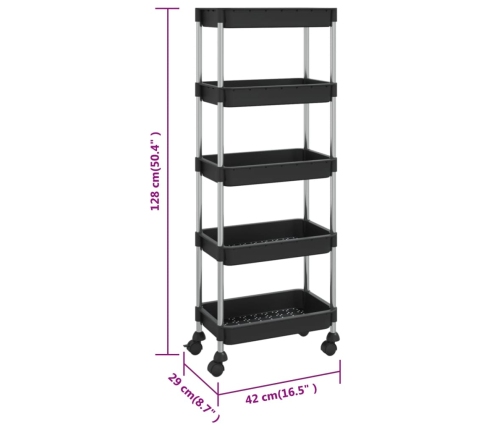 Carrito de cocina 5 niveles hierro y ABS negro 42x29x128 cm