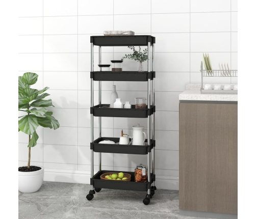 Carrito de cocina 5 niveles hierro y ABS negro 42x29x128 cm