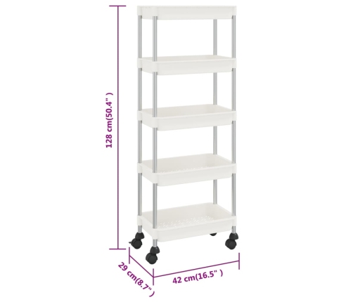 Carrito de cocina 5 niveles hierro y ABS blanco 42x29x128 cm