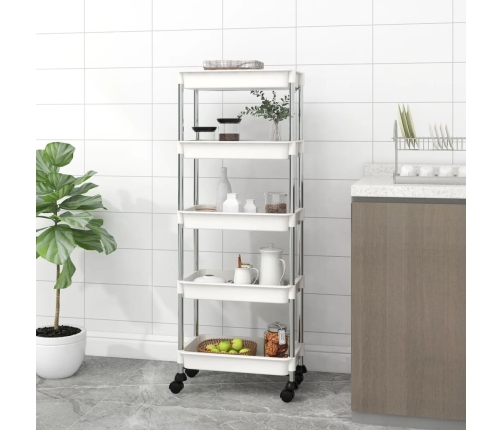 Carrito de cocina 5 niveles hierro y ABS blanco 42x29x128 cm