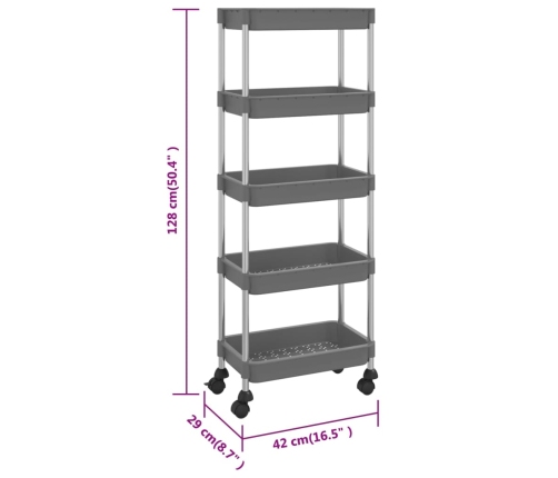 Carrito de cocina 5 niveles hierro y ABS gris 42x29x128 cm