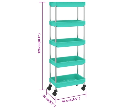 Carrito de cocina 5 niveles hierro y ABS turquesa 42x29x128 cm