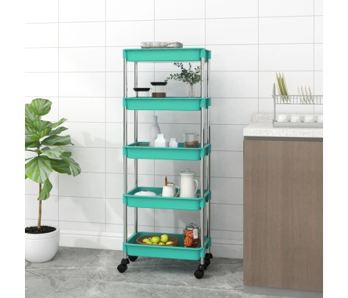 Carrito de cocina 5 niveles hierro y ABS turquesa 42x29x128 cm