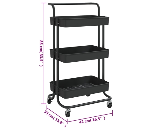 Carrito de cocina 3 niveles hierro y ABS negro 42x35x85 cm