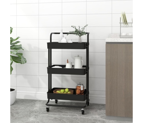 Carrito de cocina 3 niveles hierro y ABS negro 42x35x85 cm