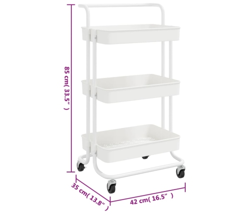 Carrito de cocina 3 niveles hierro y ABS blanco 42x35x85 cm