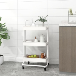 Carrito de cocina 3 niveles hierro y ABS blanco 42x35x85 cm