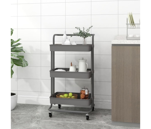 Carrito de cocina 3 niveles hierro y ABS gris 42x35x85 cm