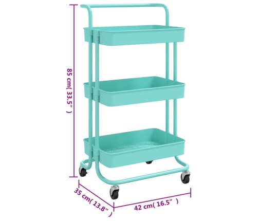 Carrito de cocina 3 niveles hierro y ABS turquesa 42x35x85 cm