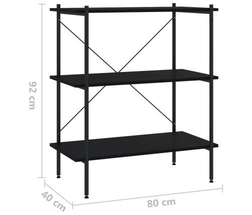 vidaXL Estantería de 3 niveles negra 80x40x92 cm