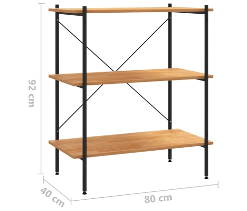 Estantería de 3 niveles negro y roble 80x40x92 cm