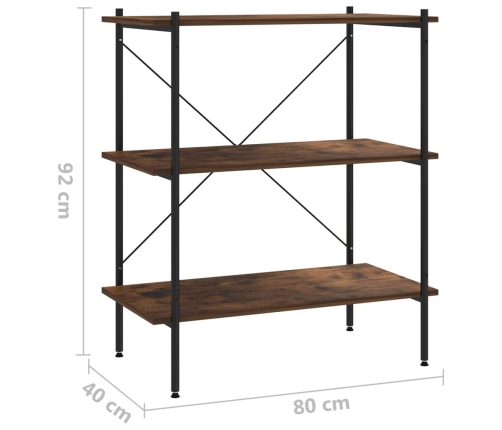 Estantería 3 niveles negra y madera oscura 80x40x92 cm