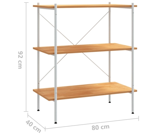 Estantería de 3 niveles blanco y roble 80x40x92 cm