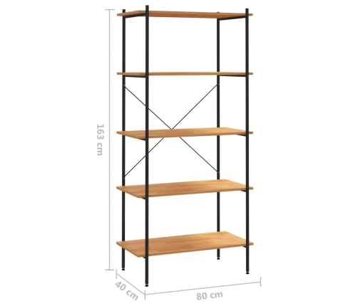 Estantería de 5 niveles negro y roble 80x40x163 cm