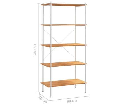 Estantería de 5 niveles blanco y roble 80x40x163 cm