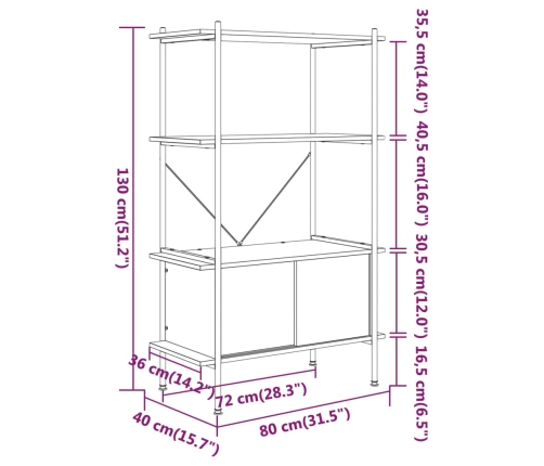 vidaXL Estantería armario 3 niveles contrachapada y acero 80x40x130 cm