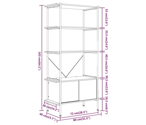Estantería armario 5 niveles contrachapada y acero 80x40x163 cm
