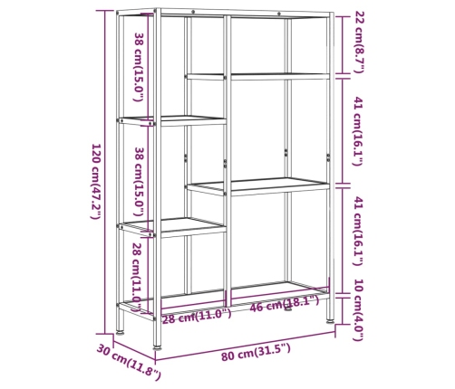 vidaXL Estantería de madera contrachapada y acero 80x30x120 cm