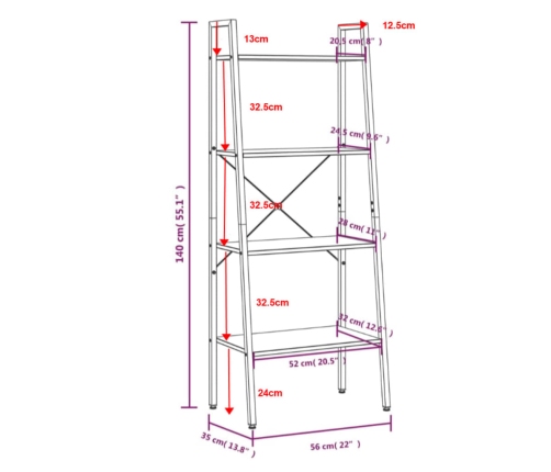 vidaXL Estantería de pie 4 baldas marrón claro y negro 56x35x140 cm